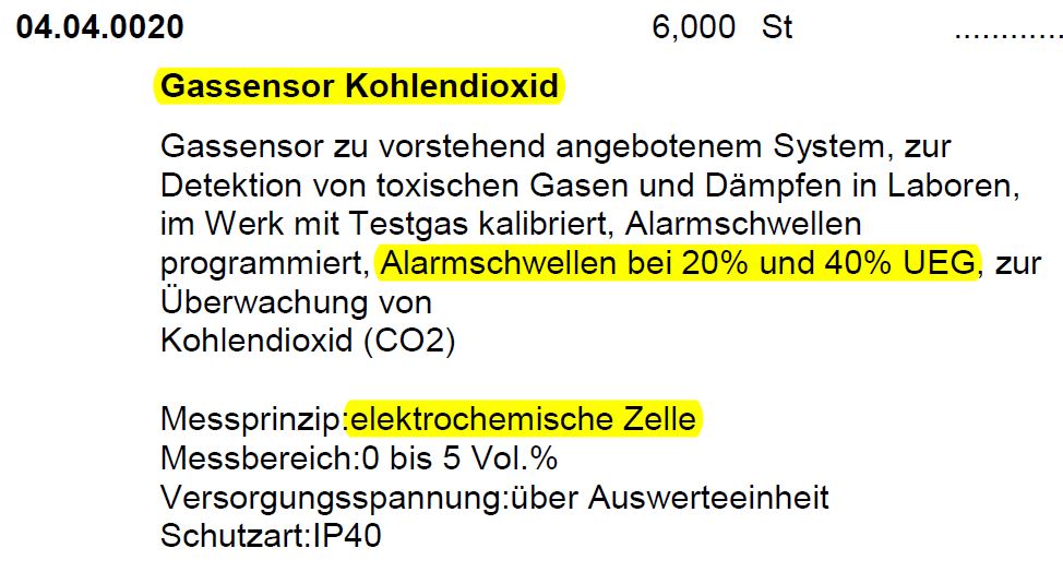 Ausschreibung Gaswarnanlage